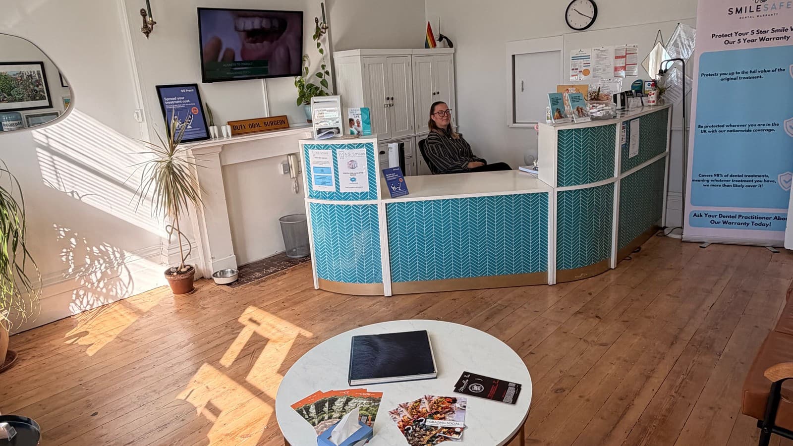 The reception and waiting area at A.G. Smiles in Hastings